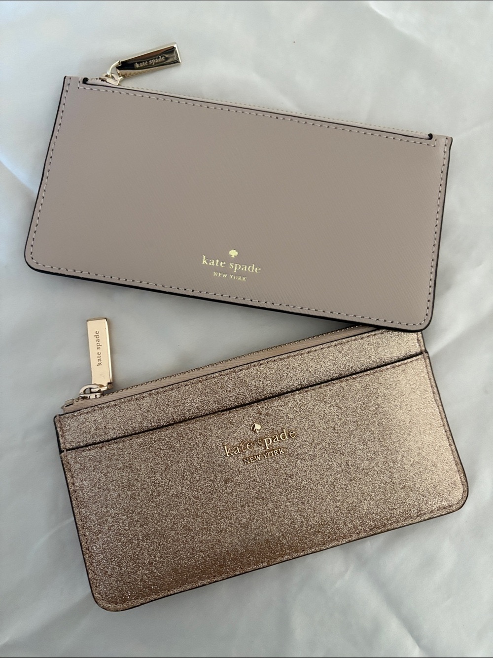 kate spade Two-Piece card holder bundle in Taupe and Gold Glitter